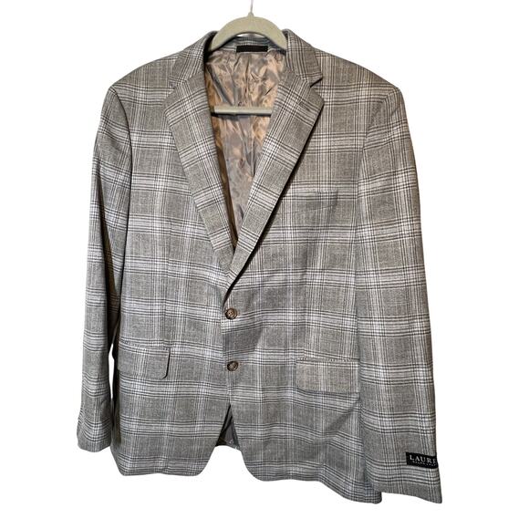 Lauren Ralph Lauren Mens Two Button Blazer Jacket Gray Glen check Size 42R - Picture 3 of 14